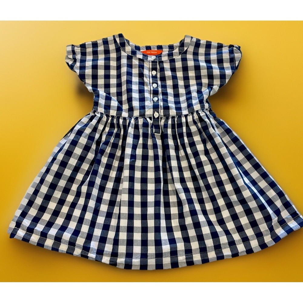 Joe Fresh Toddler Girls Size 4T Shirt Dress NAVY and White Check Button Down 4